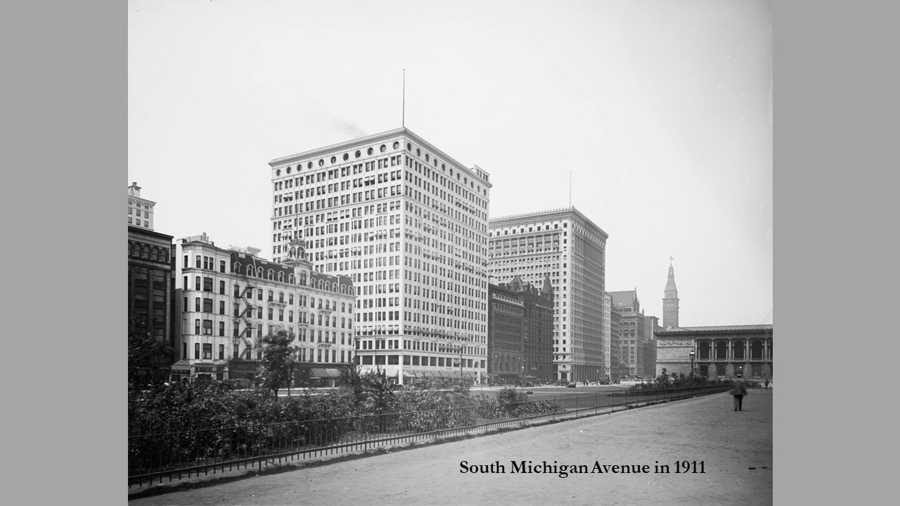 1911: Railway Exchange, Orchestra Hall, Pullman and Peoples Gas Buildings