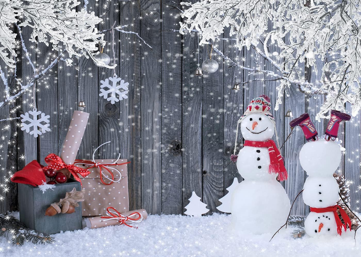 Winter scene with snowmen